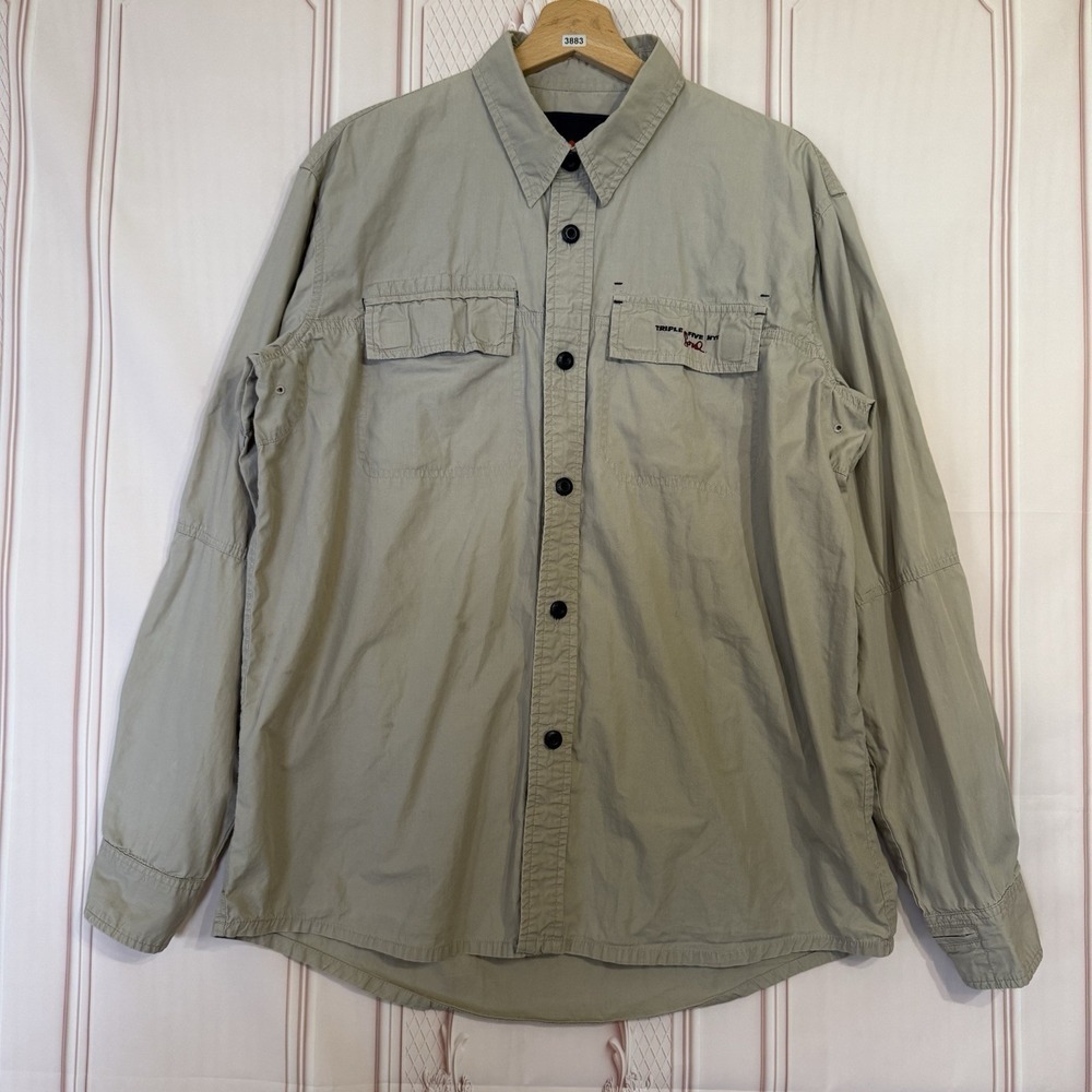 TRIPLE FIVE SOUL NYC Embroidered Epaulets Shirt L/S Button Up Beige Men's Sz M